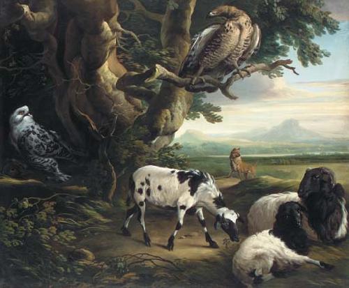 Philip Reinagle Birds of Prey, Goats and a Wolf, in a Landscape